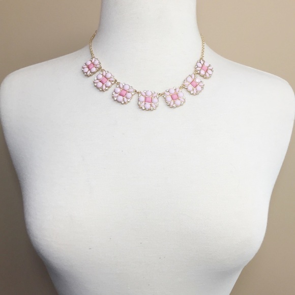 Pink Squares Rhinestone Necklace Earrings Set - Picture 3 of 3